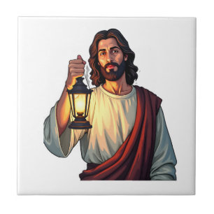 Jesus Quiet Lantern Vintage Engraving Tee Tile