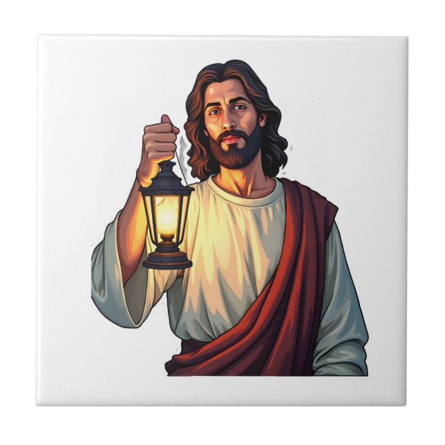 Jesus Quiet Lantern Vintage Engraving Tee Tile (Front)