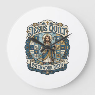 Jesus Quilt Patchwork Faith Jesus Quilt Patchwork Large Clock