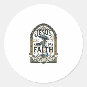 Jesus Rainy Day Faith Jesus Rainy Day Christian Fa Classic Round Sticker