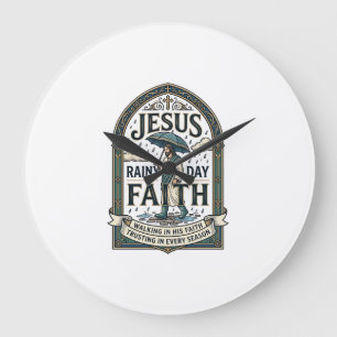 Jesus Rainy Day Faith Jesus Rainy Day Christian Fa Large Clock