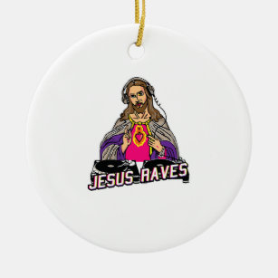 Jesus Raves Christmas EDM Music X-Mas Party Christ Ceramic Tree Decoration