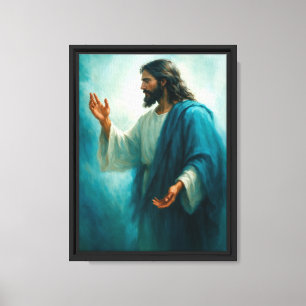 Jesus Reaching Out in Blue Spiritual Art Canvas Print