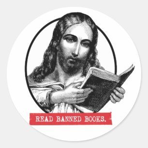 Jesus Reads Banned Books Classic Round Sticker