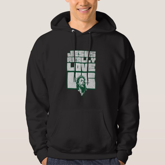 Jesus Really Loves Us Christian Inspirational Desi Hoodie (Front)