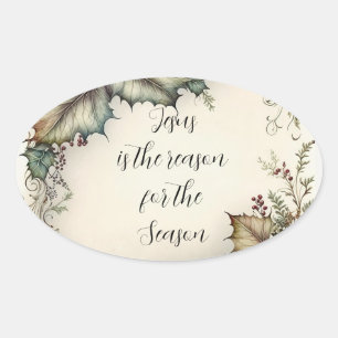 Jesus Reason for Season Elegant Classic Vintage Oval Sticker
