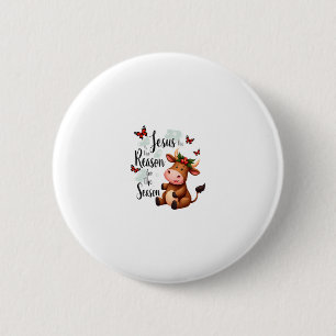 Jesus Reason for The Season Cow Christmas Christia 6 Cm Round Badge