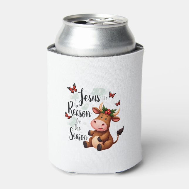 Jesus Reason for The Season Cow Christmas Christia Can Cooler (Can Front)