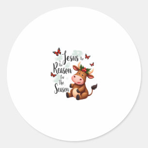 Jesus Reason for The Season Cow Christmas Christia Classic Round Sticker