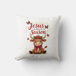 Jesus Reason for The Season Cow Christmas Christia Cushion