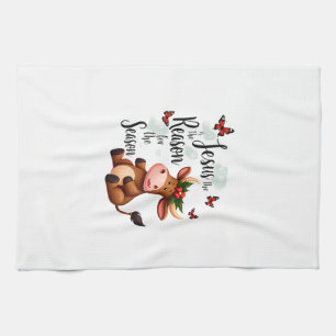 Jesus Reason for The Season Cow Christmas Christia Tea Towel