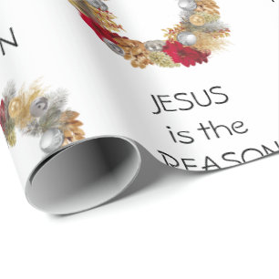 JESUS REASON SEASON   Festive Wreath   CHRISTMAS Wrapping Paper