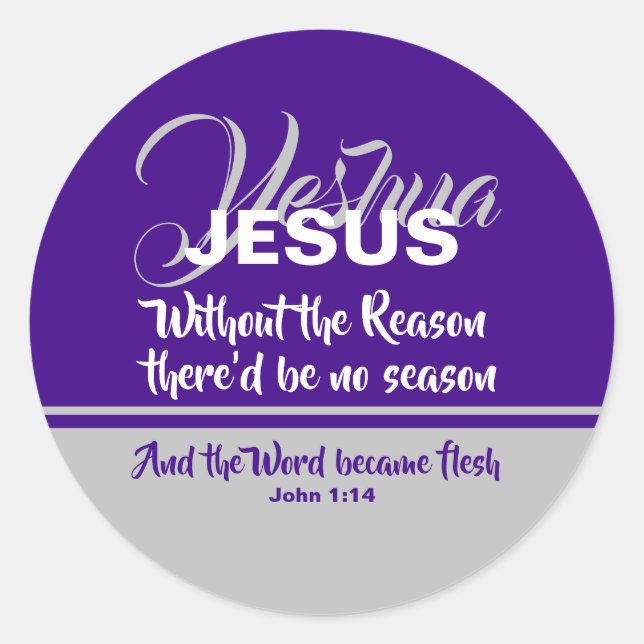 JESUS REASON SEASON Purple Christian CHRISTMAS Classic Round Sticker (Front)