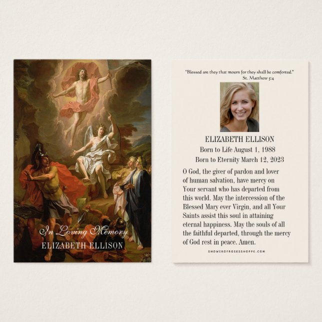 Jesus Resurrection Funeral Prayer Holy Card (Front & Back)