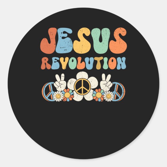 Jesus Revolution Faith Retro Groovy Flower Peace S Classic Round Sticker (Front)