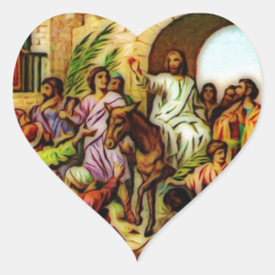 Jesus Rides the Donkey into Jerusalem Heart Sticker