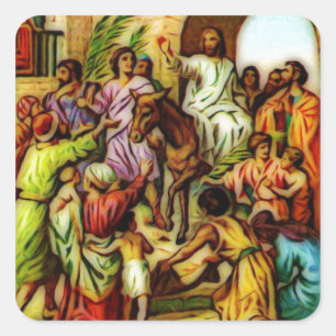 Jesus Rides the Donkey into Jerusalem Square Sticker