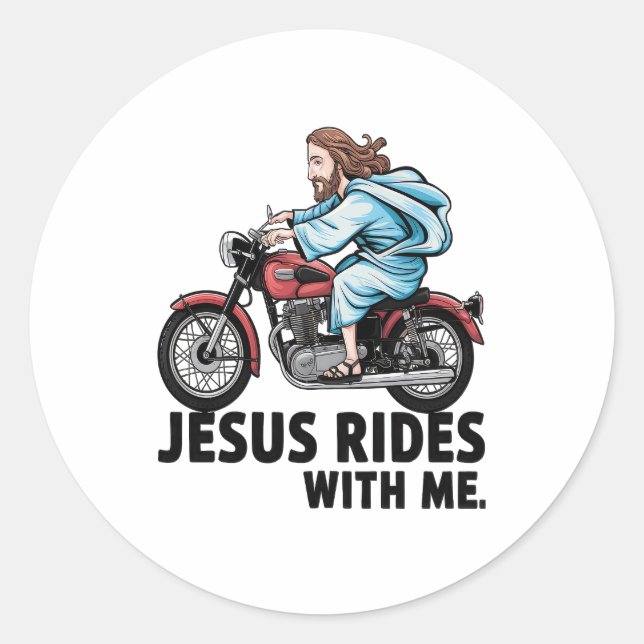 Jesus Rides with Me Classic Round Sticker (Front)