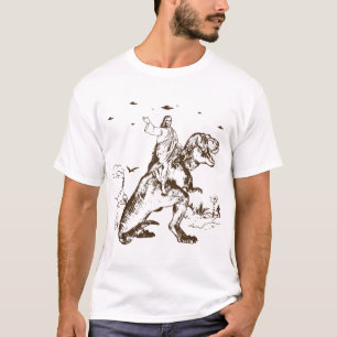 Jesus Riding A Dinosaur Funny UFO Alien Abduction T-Shirt