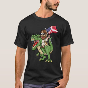Jesus Riding A Tyrannosaurus Rex Dinosaur USA Flag T-Shirt