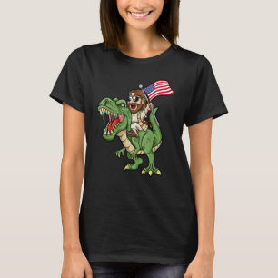 Jesus Riding A Tyrannosaurus Rex Dinosaur USA Flag T-Shirt