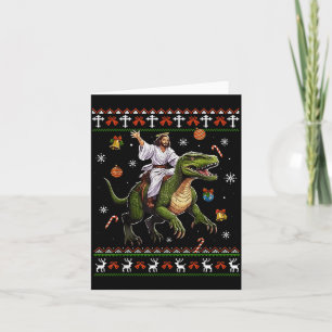 Jesus Riding Dinosaur Funny Meme Ugly Christmas Sw Card