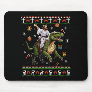 Jesus Riding Dinosaur Funny Meme Ugly Christmas Sw Mouse Mat