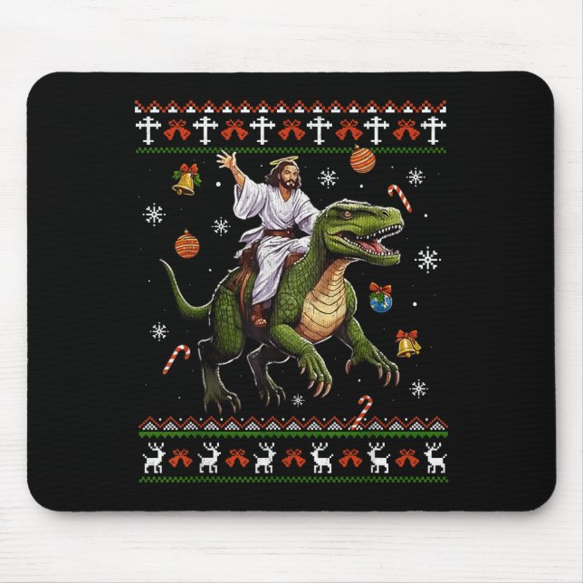 Jesus Riding Dinosaur Funny Meme Ugly Christmas Sw Mouse Mat (Front)