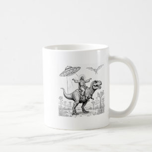 Jesus Riding Dinosaur T-rex Ufo Hunting Alien Sci- Coffee Mug