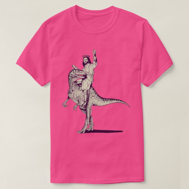 Jesus Riding Dinosaur T-Shirt (Design Front)