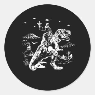 Jesus Riding Dinosaur UFO 90s Graphic Classic Round Sticker