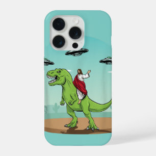 Jesus Riding Dinosaur UFO Alien Christian iPhone 15 Pro Case