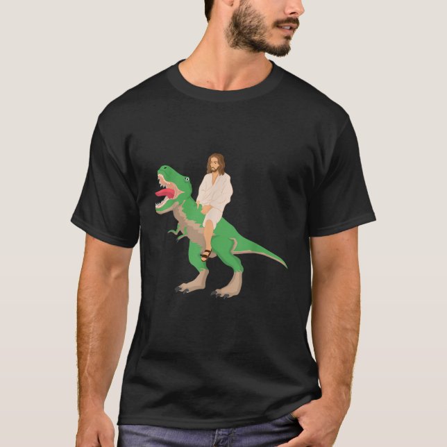 Jesus Riding on a Dinosaur Jesus Dinosaur T-Shirt (Front)