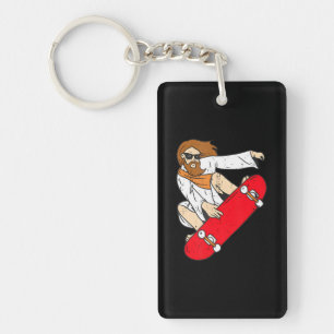 Jesus Riding Skateboard Key Ring