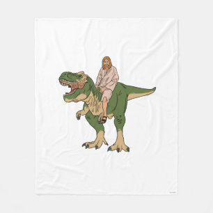 Jesus Riding T-Rex Fleece Blanket