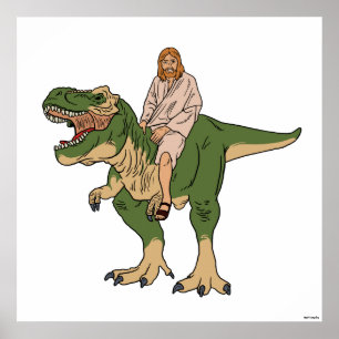 Jesus Riding T-Rex Poster
