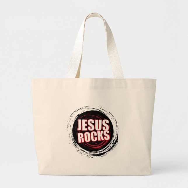 Jesus Rocks 5 Black Large Tote Bag (Front)