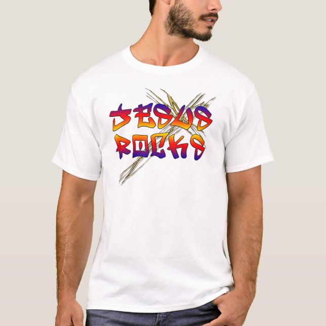 Jesus Rocks Christian T-Shirt (Front)