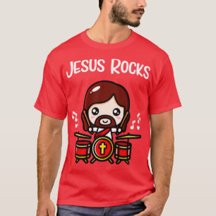 Jesus Rocks Cute Drummer Christian Band T-Shirt