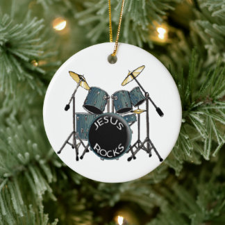 Jesus Rocks - Drummer Ceramic Tree Decoration