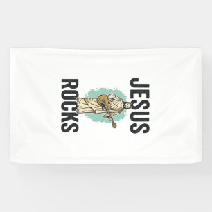 Jesus Rocks Guitar Vintage Christian Engraving Des Banner