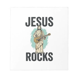 Jesus Rocks Guitar Vintage Christian Engraving Des Notepad