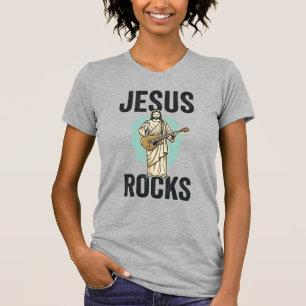 Jesus Rocks Guitar Vintage Christian Engraving Des T-Shirt