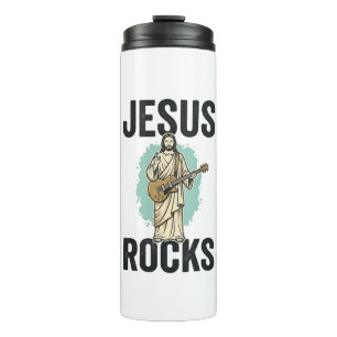 Jesus Rocks Guitar Vintage Christian Engraving Des Thermal Tumbler