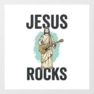 Jesus Rocks Guitar Vintage Christian Engraving Des Window Cling