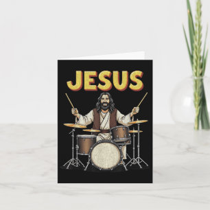 Jesus Rocks Music Funny Christian Drummer Design Card