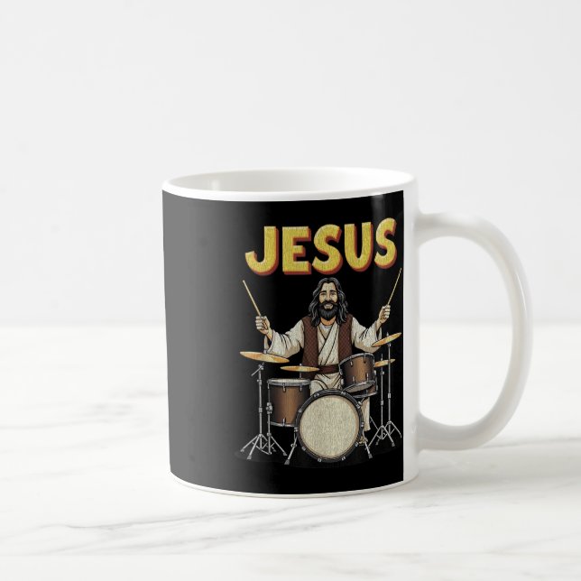 Jesus Rocks Music Funny Christian Drummer Design  Coffee Mug (Right)