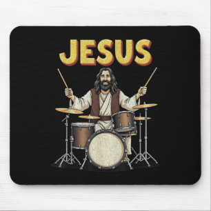 Jesus Rocks Music Funny Christian Drummer Design Mouse Mat