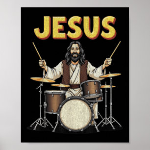 Jesus Rocks Music Funny Christian Drummer Design Poster