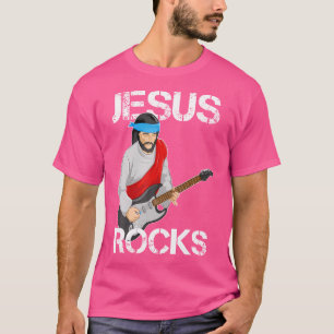 Jesus Rocks On Electric Guitar Funny Christian T T-Shirt